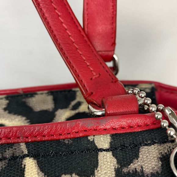 COACH VINTAGE LEOPARD PRINT TOTE WITH RED LEATHER TRIM - Picture 8 of 15